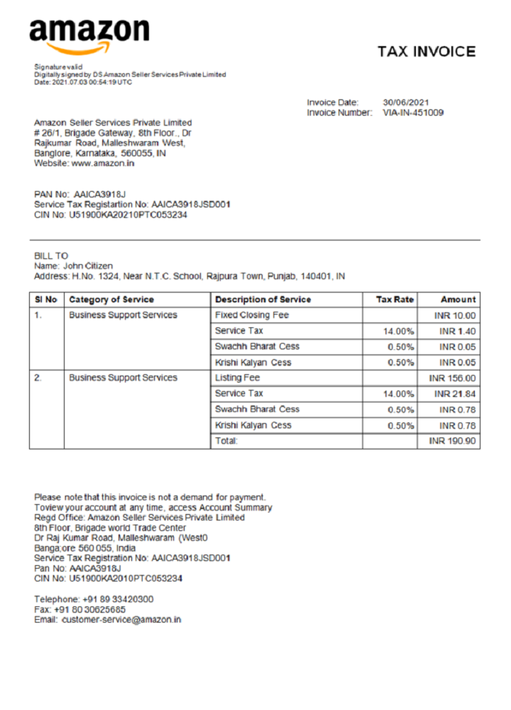 India Amazon American multinational technology company invoice PSD template